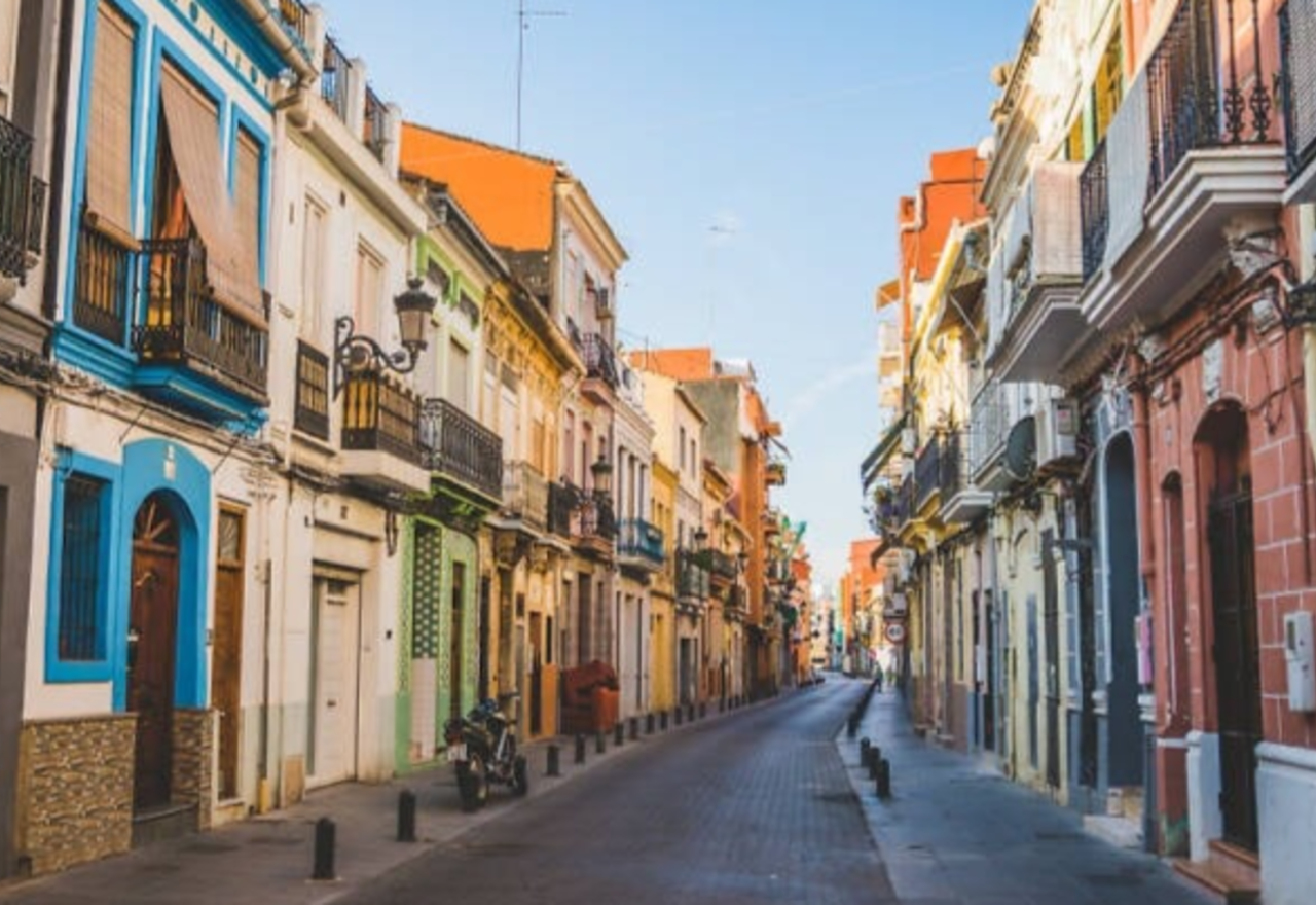 Narrow and colorful street in El Cabanyal
